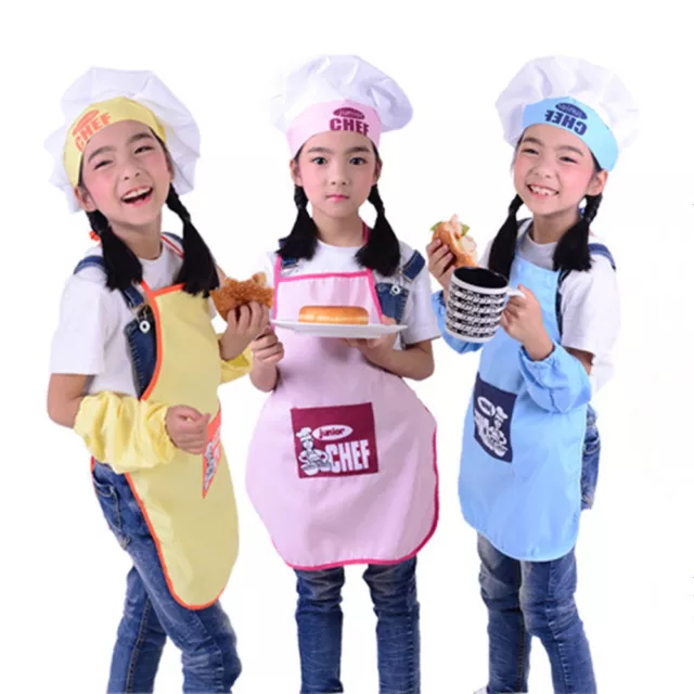 Children Apron+ Chef Hat Set Kids Craft Art Cooking Baking DIY Painting Baby