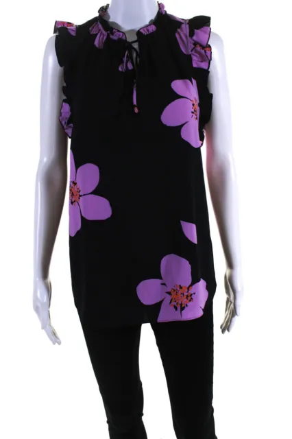 Kate Spade New York Womens Black Floral V-neck Sleeveless Blouse Top Size S