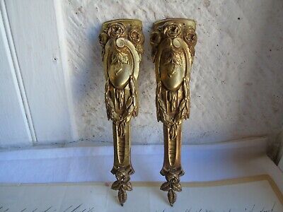 French antique decoration  projects ornately 2 finials gold patina bronze