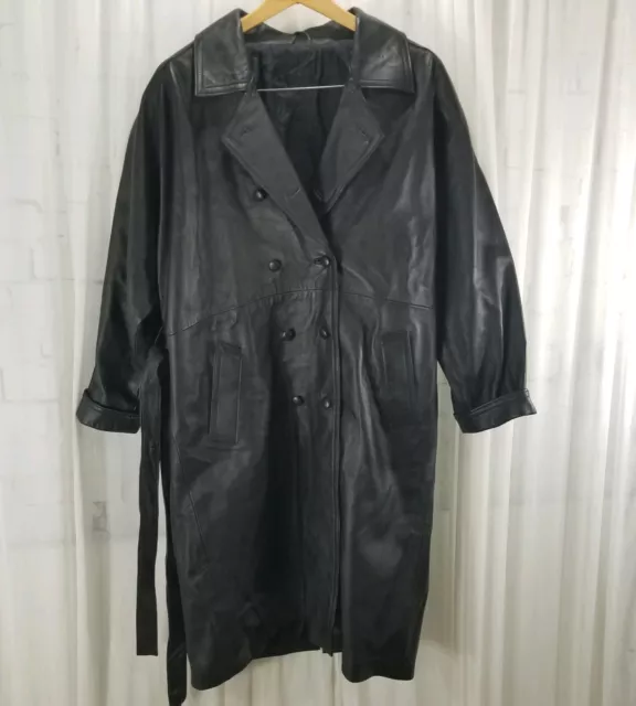 Vintage Women's Leather Trench Coat Black Size L Large 1970s 1980s