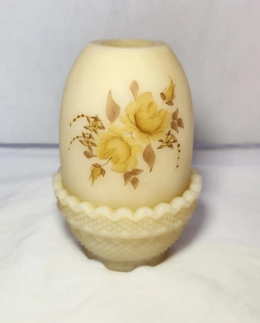 Vintage Fenton Art Glass Fairy Lamp Custard Satin Hand Painted