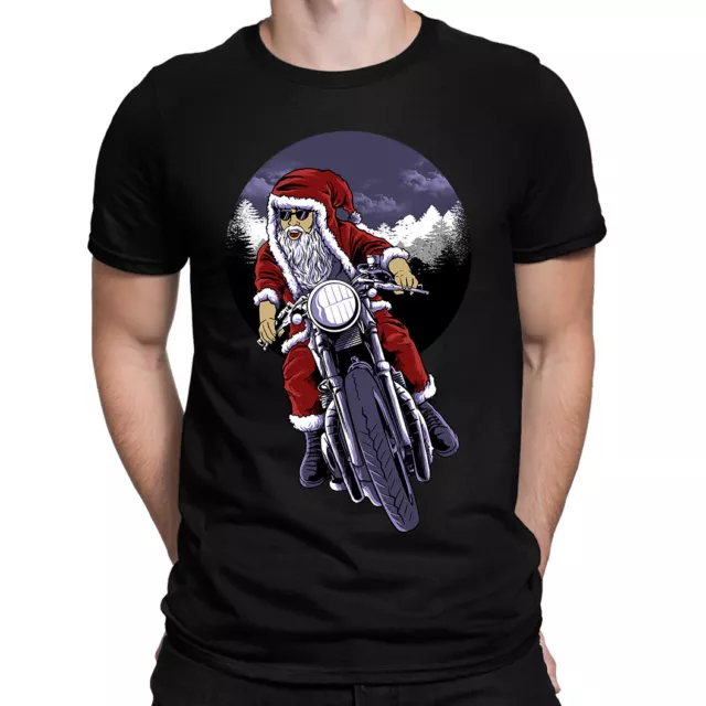 T-shirt uomo Babbo Natale Moto Rider Biker Natale divertente moto