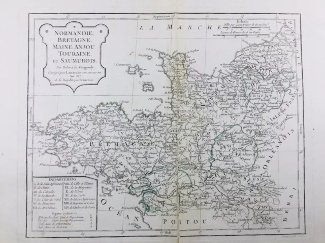 Bretagne en 1795 Belle Île Normandie Manche Nantes Saumur Cotentin Jersey Vannes