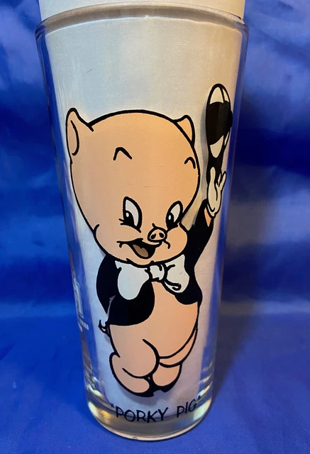 Looney Tunes 16oz Porky Pig Pepsi Glass 1973 Brockway Black Lettering