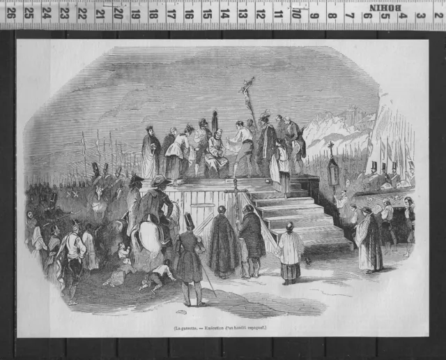G355 /  Gravure 1847 /  La  Garotte Execution D Un Bandit Espagnol
