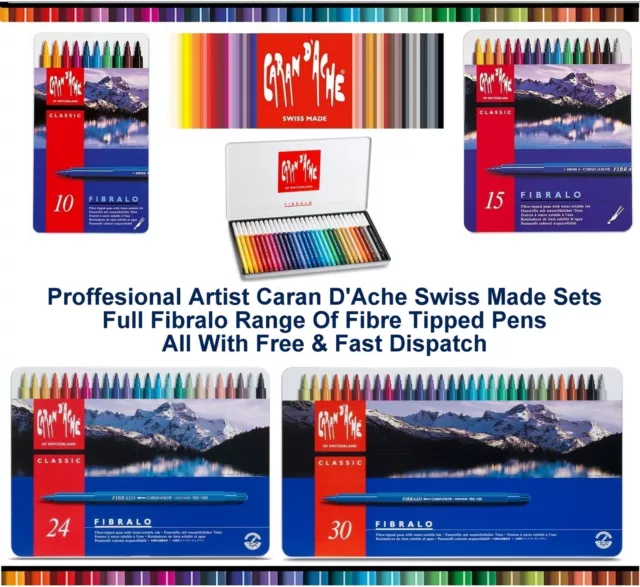 Caran Dache Fibralo Fibre Tipped Artist Marker Pens Metal Box Tin Full Range