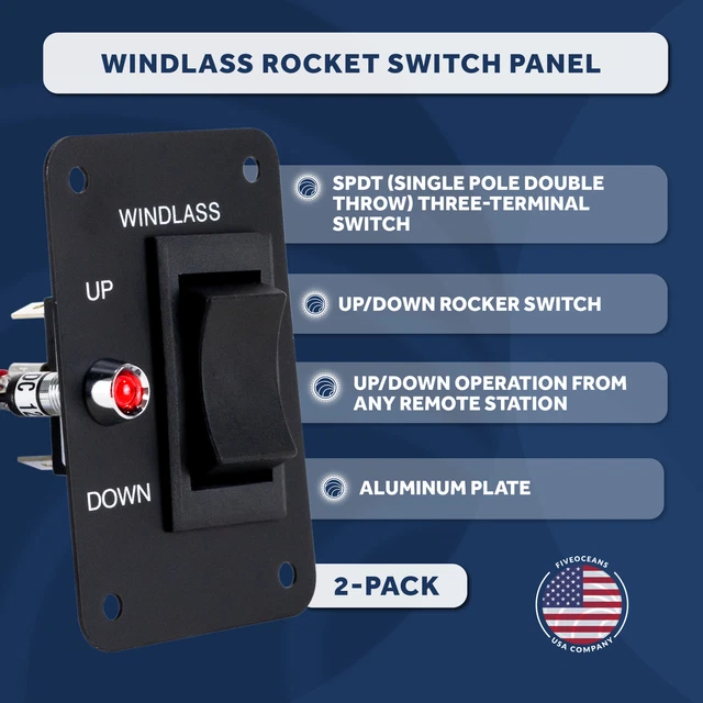 FIVE OCEANS ANCHOR Windlass Up/Down Rocker Switch Panel, 12V FO3739-M2 ...