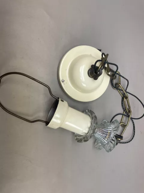 Original Vintage 1950's Hanging Ceiling Light Fixture metal glass w/ Chain