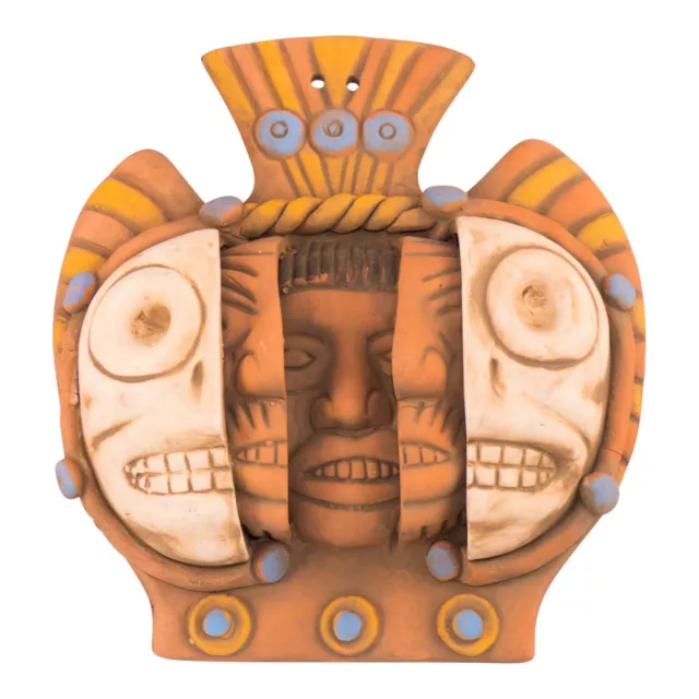 Ceramic Triple Mask Ceramic figure - Hand Made in Mexico - Aztec Mayan