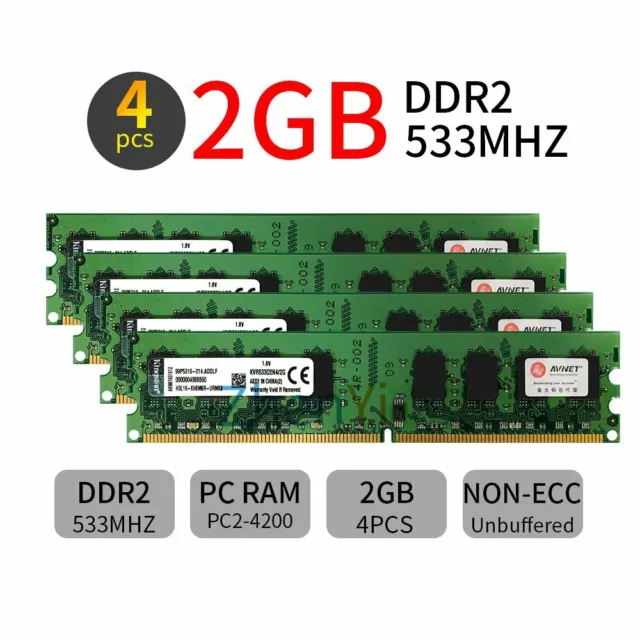 8GB 4x 2GB 533MHz DDR2 PC2-4200U KVR533D2N4/2G DIMM Desktop Memory Kingston BT