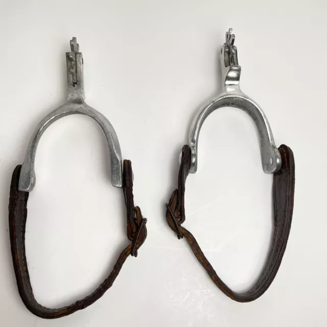 Vintage Aluminum Western Cowboy Spurs with Leather Straps