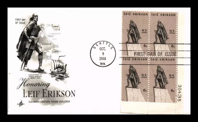 Dr Jim Stamps Us Cover Leif Erikson Norse Explorer Fdc Plate Block Artcraft