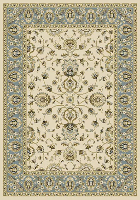 Ivory Oriental Blue Area Rug 8x11 Persien Border Carpet -Actual 7' 8" x 10' 4"