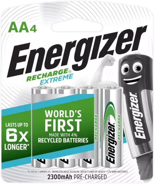 Energizer AA Rechargeable Batteries ACCU Recharge Extreme Pack of 4