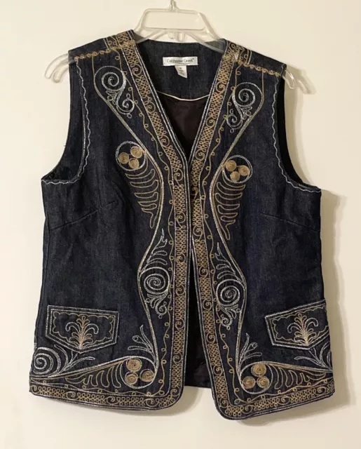 Coldwater Creek Vest Womens Medium Southwestern Embroidered‎ Denim Open Front