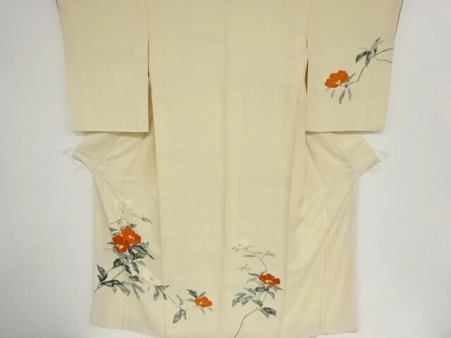 46319# Japanese Kimono / Antique Kimono / Embroidery / Floral Plants