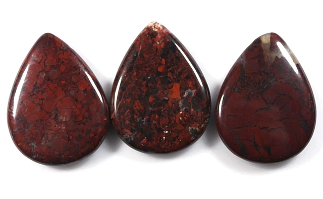 THREE (3) NATURAL DARK RED BRECCIATED JASPER 30x40MM FOCAL TEARDROP BEADS (148)