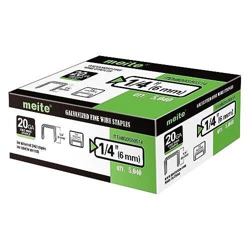meite 20 Gauge 1/2-Inch 12.5mm Crown 1/4-Inch Length Upholstery Staples for S...