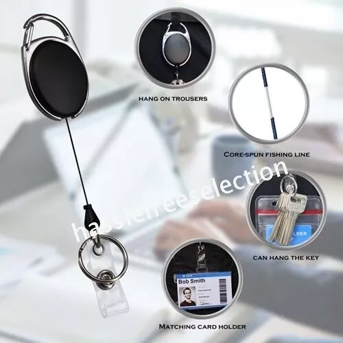 2X Retractable Lanyard Id Card Holder Badge Security Business Clip Key Ring Reel 2