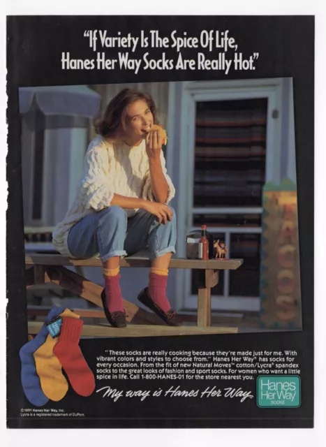 Vintage 1990s mag print ad only Hanes Her Way Socks Women's socks pretty lady