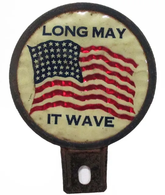 USA FLAG LONG May It Wave Patriotic License Plate Topper Vintage 1940s ...
