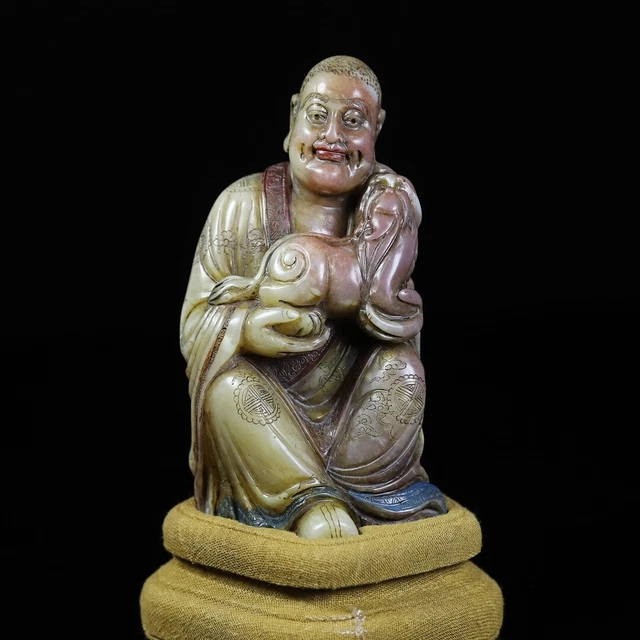 Chinese Exquisite Handmade Luohan carving Shoushan Stone Statue