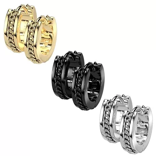 1 Paar Schmuck Ohrringe Rocker Klapp Creolen Huggie Scharnier mit Kette Inlay