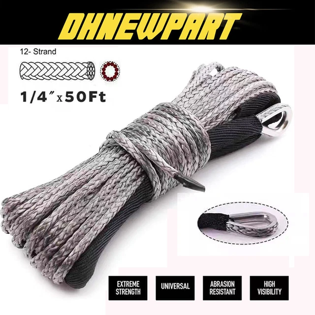 10000LBS Synthetic Winch Rope Line Recovery Cable 4WD ATV UTV w/ Sheath 1/4"x50'