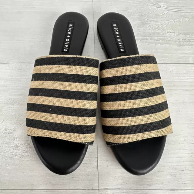 Alice + Olivia Slides Slip On Sandals Women Size EU 36.5 US 6.5 Striped Black