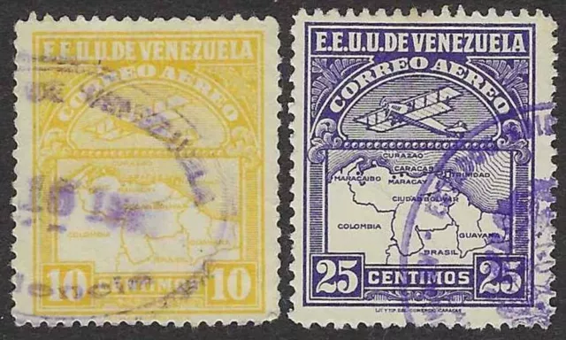 Lot of 2 VENEZUELA Air Mail Stamps - 10c & 25c 1541