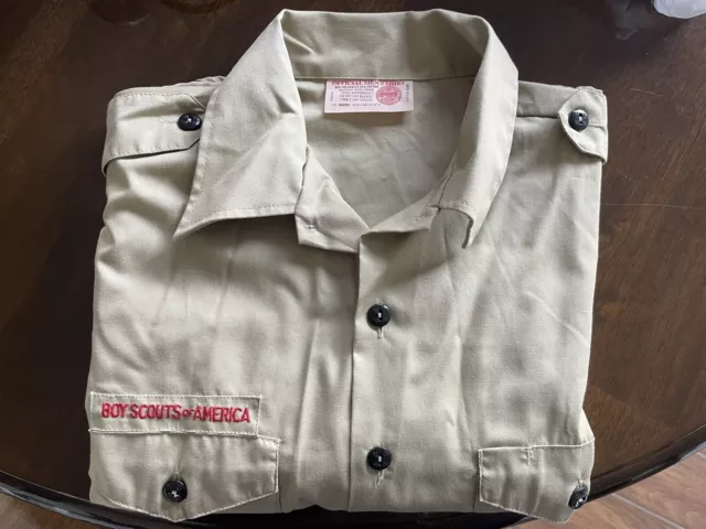NEW VTG 90s Boy Scouts of America Uniform MENS Large Tan Short Sleeve Shirt BSA