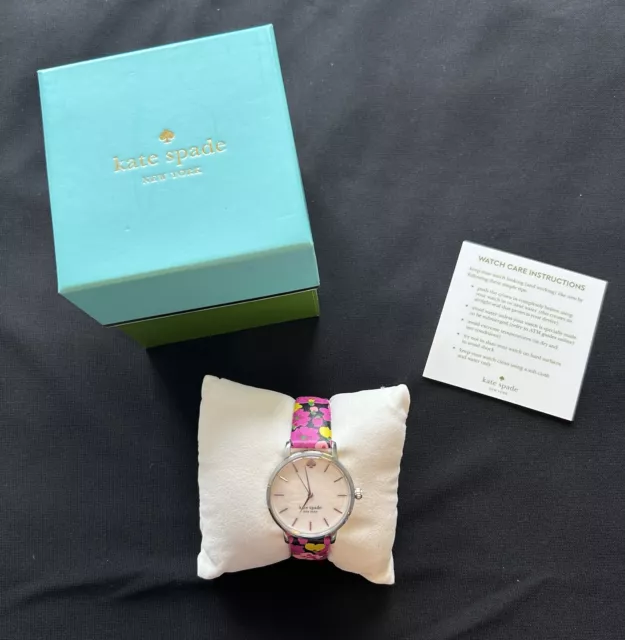 Kate Spade Watch 34mm with Leather Floral Band, Box, and Care Card. WORKS