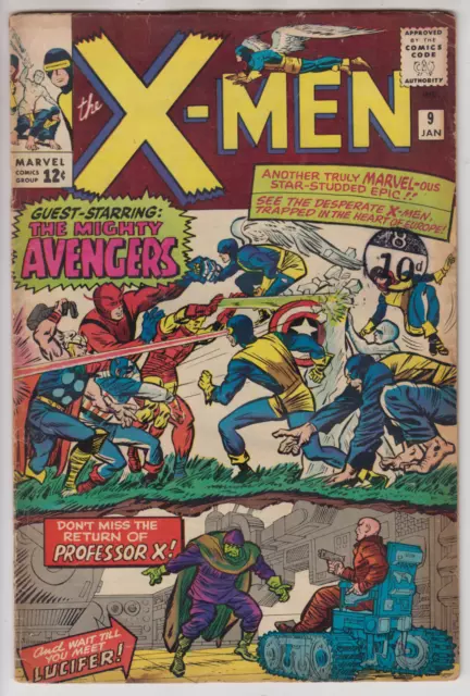 X-Men # 9  Vg 4.0  Key 1St X-Men Vs Avengers Classic Kirby Cover  Pence  1965