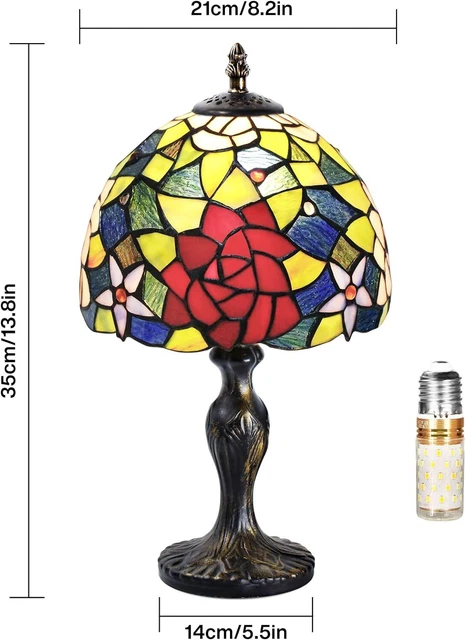 Lampada da Tavolo Stile Tiffany con Paralume Vetro Stagnato Fatto a Mano 35x21cm