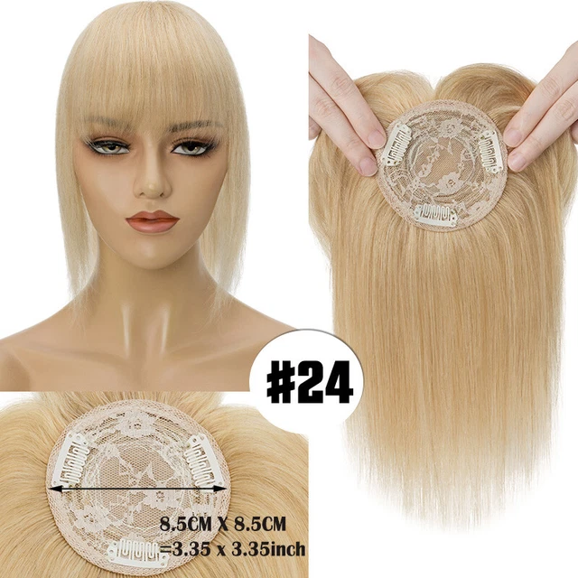 8.5x8.5cm Women Remy Human Hair Topper Clip In Mono Wiglets #24 Natural Blonde