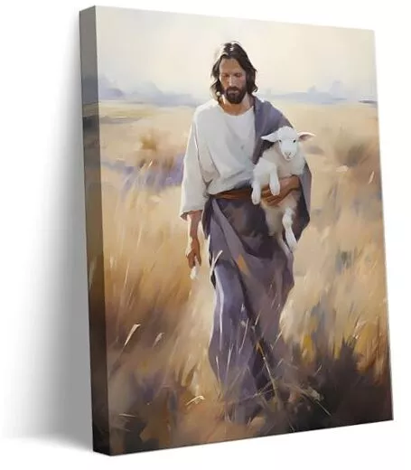 Framed Jesus and Lamb Canvas Wall Art Jesus Christ The 12x16in Jesus and lamb