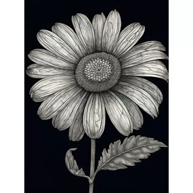 Daisy Flower Bloom Black and White Pencil Drawing Canvas Poster Print Wall Art