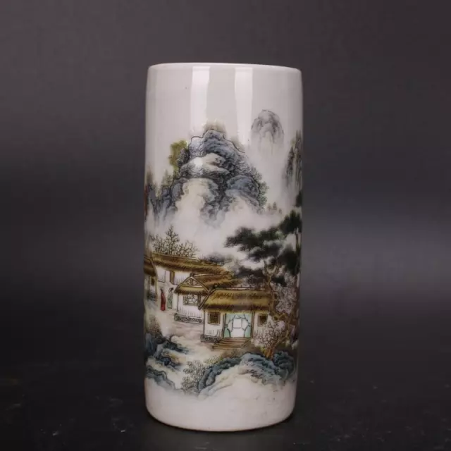 Chinese Porcelain Jingdezhen Famille Rose Landscape Brush Pots 4.52 Inch
