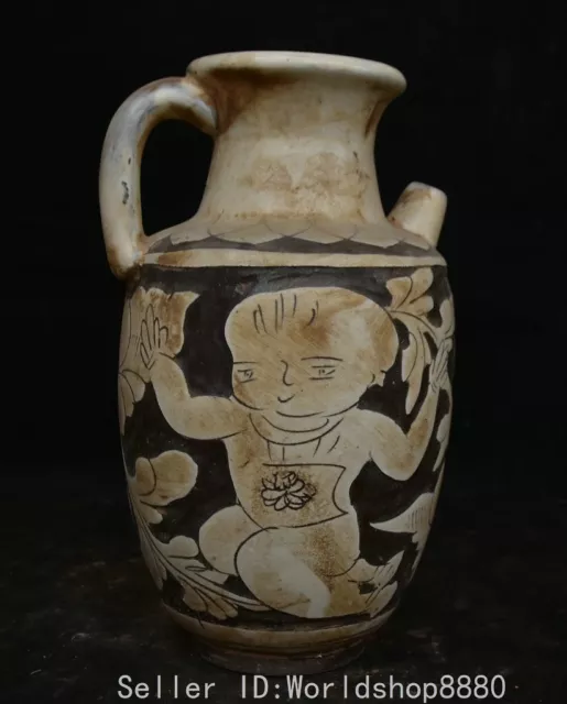 9.6" Ancient Chinese Song Dynasty Cizhou Kiln Porcelain Fengshui Tongzi Boy Pot