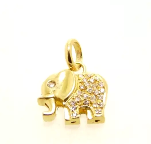 Ciondolo Elefante In Oro Massiccio 18K Usato Con Pave' Di Diamanti Naturali