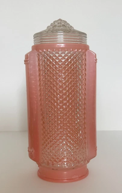 Vintage Art Deco Torpedo Bullet Lampshade Pink Frosted Clear Diamond Glass 9”