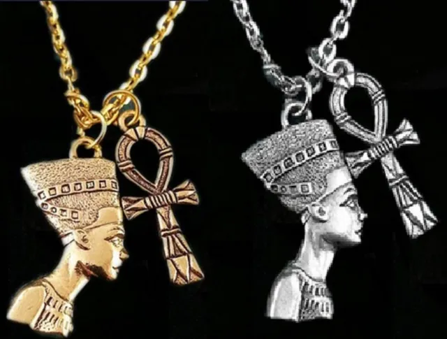 Nefertiti Ankh Egyptian Cross God Egypt Pharaoh Gold Pendant Necklace Eternal Uk