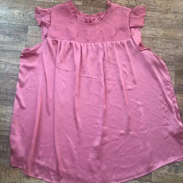 Old Navy Womens Silky TOP Size 3X Dusty Rose Smocked Yoke Flutter Sleeves Boho