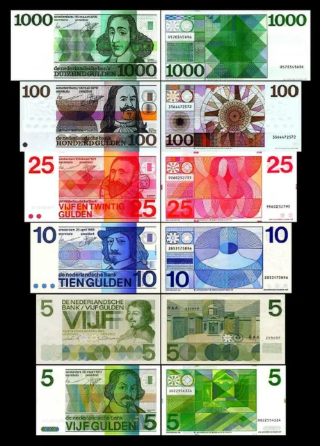 2x 5, 5, 10, 25, 100, 1000 Gulden - Edition 1966 - 1973 - Reproduction - NL 03 2x 5, 5, 10, 25, 100, 1000 Gulden - Edition 1966 - 1973 - Reproduction - NL 03