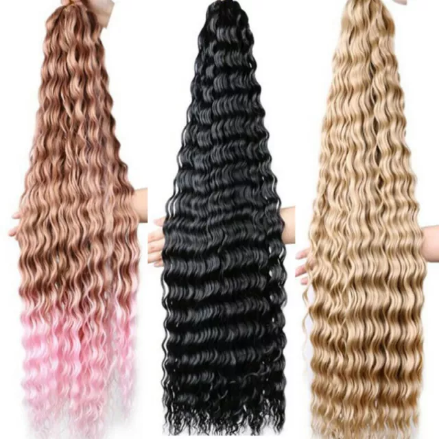 30" Hair Extensions Human Bundle  Water Wave Crochet Deep Curly Braids Natural