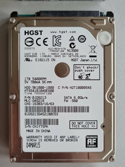 Disque Dur Interne HGST 500 Go 2,5 Pouces – Pour PC Portable, Occasion Fonctionnel