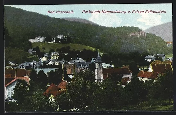 Bad Herrenalb, Partie mit Hummelsburg und Felsen Falkenstein, Ansichtskarte