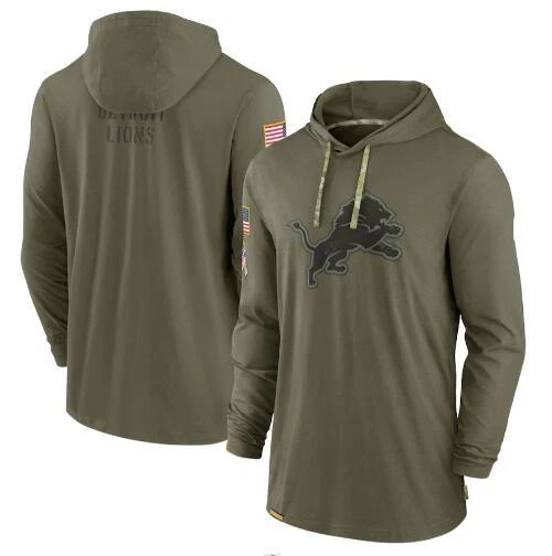 Mens Detroit Lions Olive 2022 Salute to Service Tonal Long Sleeve Hoodie T-Shirt
