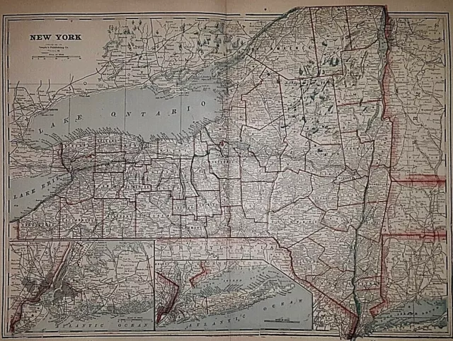 Old Antique 1895 Railroad And County Map New York State Long Island