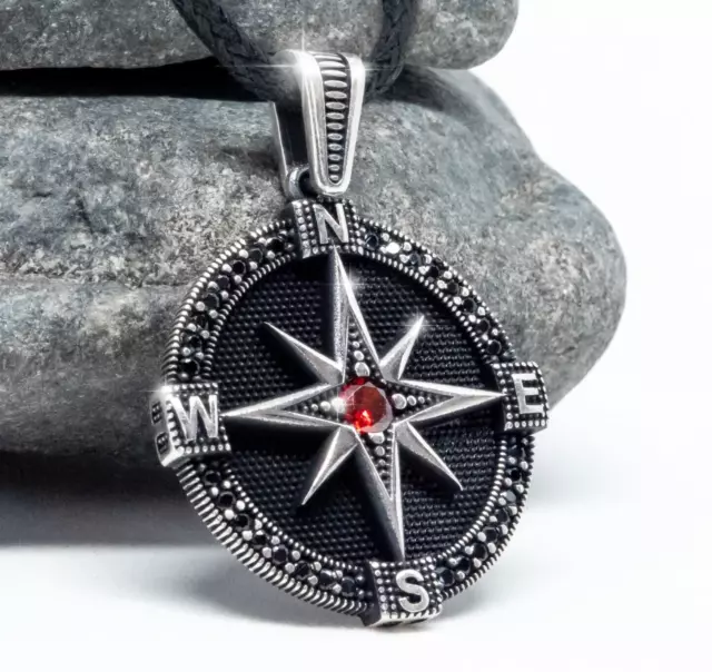 Compass Pendant Necklace Sterling Silver Travel Amulet Talisman Graduation Gift